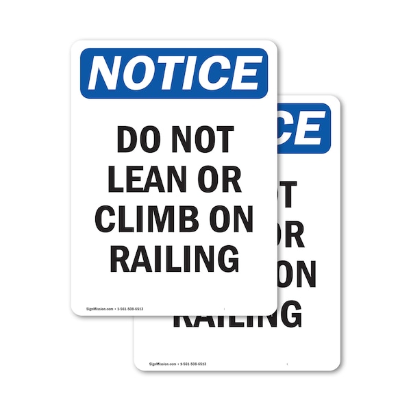 Signmission Do Not Lean Or Climb On Railing, 5 in W x Rectangle, Vinyl Decal OS-2PACK-NS-D-57-V-11293 - main